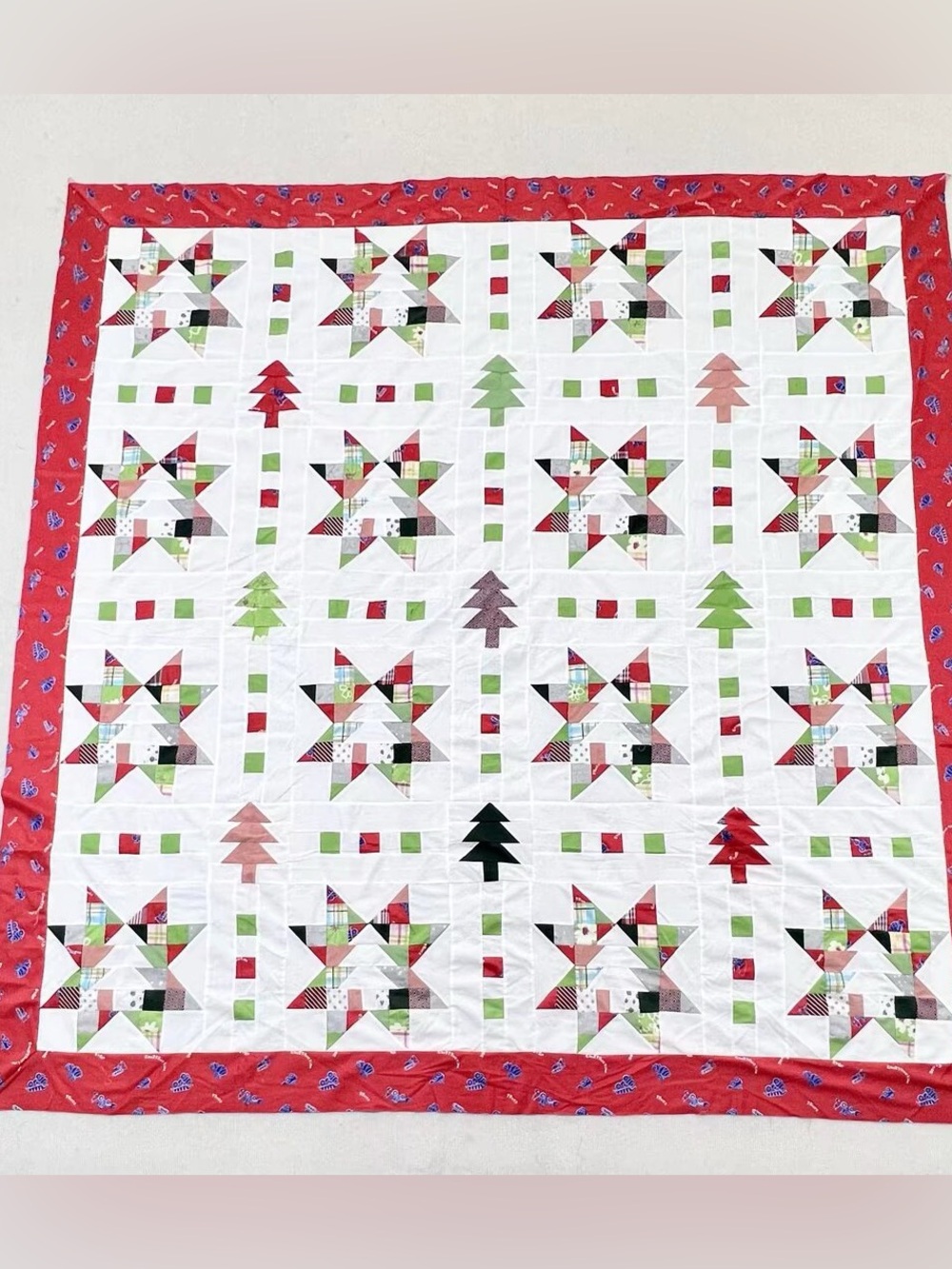 Christmas tree in stars Queen size Patchwork Quilt Top/Topper Machine pieced
